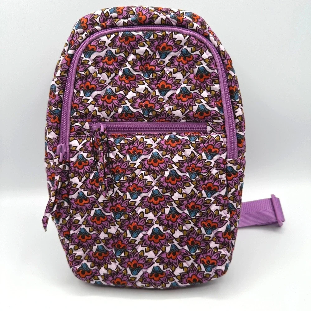 Vera Bradley Small Sling Backpack Purple Floral‎ Quilted Cotton Bag Cottagecore